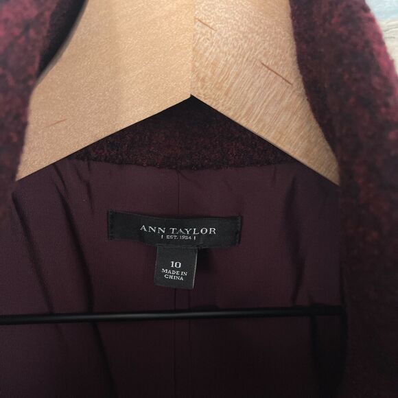 Ann Taylor Wool Tweed Snap Funnel Neck Coat Red 3/4 Sleeve Lined Womens 10 - Picture 6 of 7